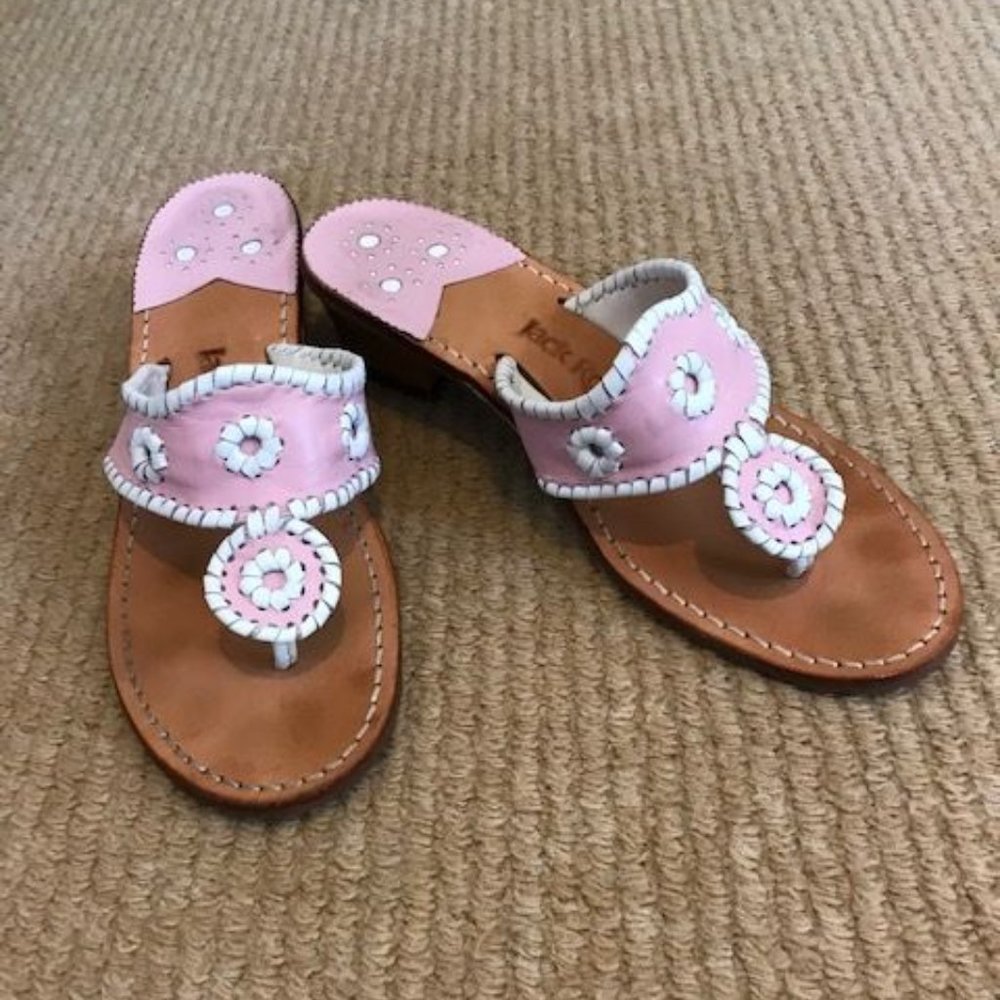 Jack Rogers sz 9 Med sandals, pink/white, 2' heel